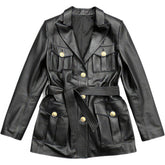 Women’s Black Genuine Sheepskin  Motorcycle Belted Leather Coat